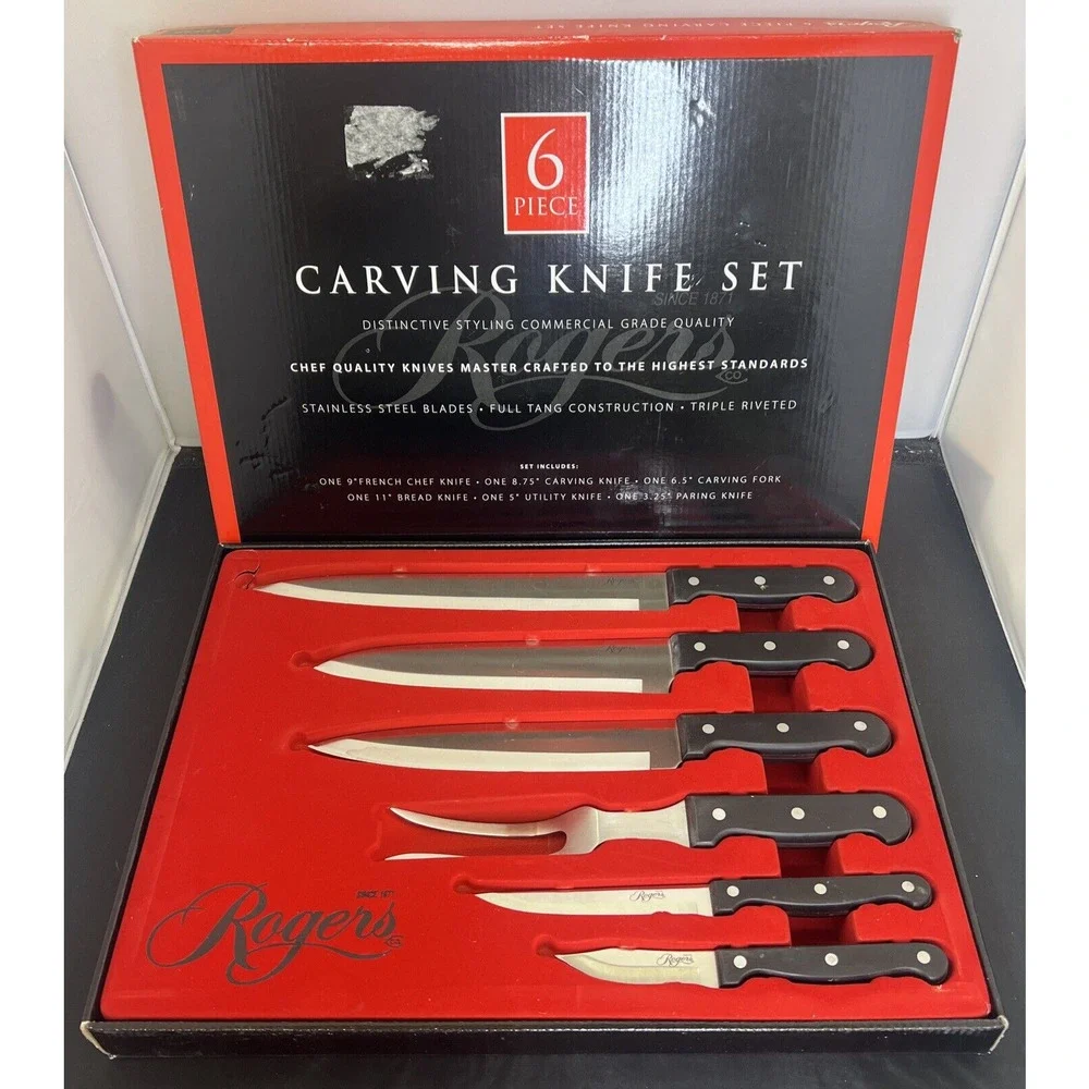 NEW Rogers Cutlery Stainless 6 Piece Carving Knife set Free Shipping Bnfts Chrty